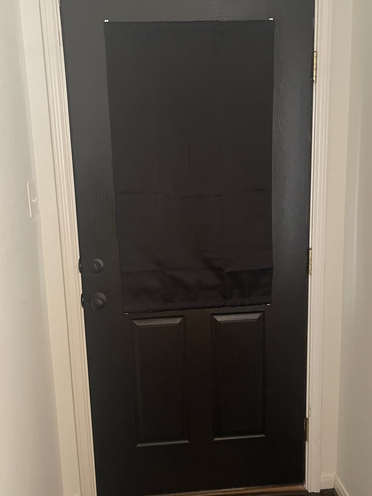 Interior door freshly painted in dark charcoal